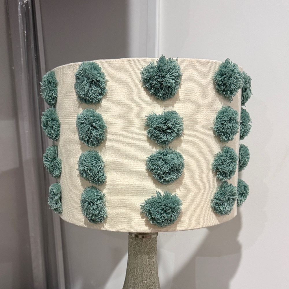 Anthropologie Pom-Pom Decorated Cream and Green Lamp Shade